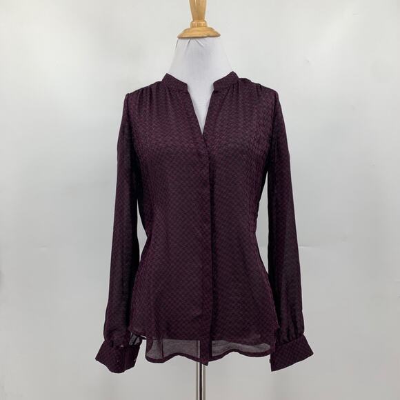 Joie Shirt Womens XS Extra Small Burgundy Mintee Houndstooth Hidden Buttons - Picture 2 of 14